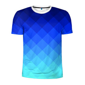Мужская футболка 3D спортивная с принтом Blue geometria в Белгороде, 100% полиэстер с улучшенными характеристиками | приталенный силуэт, круглая горловина, широкие плечи, сужается к линии бедра | Тематика изображения на принте: blue | geometria | абстракция | бирюза | бирюзовый | геометрия | куб | синий