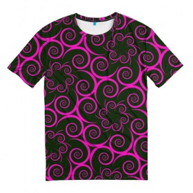 Мужская футболка 3D с принтом Розовые цветы в Белгороде, 100% полиэфир | прямой крой, круглый вырез горловины, длина до линии бедер | pink | кружева | лепестки | розовый | спираль | узор | фрактал | цветки | цветок | цветы
