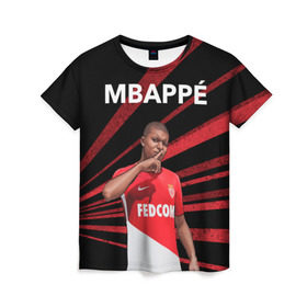 Женская футболка 3D с принтом Kylian Mbappe в Белгороде, 100% полиэфир ( синтетическое хлопкоподобное полотно) | прямой крой, круглый вырез горловины, длина до линии бедер | Тематика изображения на принте: kylian mbappe | monaco | килиан мбаппе | монако | футболист