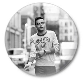 Значок с принтом Rami Malek в Белгороде,  металл | круглая форма, металлическая застежка в виде булавки | mr robot | rami malek | мистер робот | рами малек