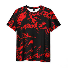 Мужская футболка 3D с принтом Красные краски в Белгороде, 100% полиэфир | прямой крой, круглый вырез горловины, длина до линии бедер | abstraction | абстракция красок | брызги красок | краска | красные краски | потертость красок | разводы красок | черно белый