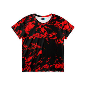 Детская футболка 3D с принтом Красные краски в Белгороде, 100% гипоаллергенный полиэфир | прямой крой, круглый вырез горловины, длина до линии бедер, чуть спущенное плечо, ткань немного тянется | abstraction | абстракция красок | брызги красок | краска | красные краски | потертость красок | разводы красок | черно белый