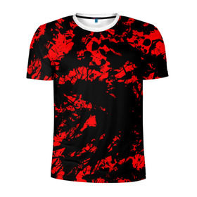 Мужская футболка 3D спортивная с принтом Красные краски в Белгороде, 100% полиэстер с улучшенными характеристиками | приталенный силуэт, круглая горловина, широкие плечи, сужается к линии бедра | abstraction | абстракция красок | брызги красок | краска | красные краски | потертость красок | разводы красок | черно белый