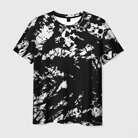 Мужская футболка 3D с принтом Черно белые краски в Белгороде, 100% полиэфир | прямой крой, круглый вырез горловины, длина до линии бедер | abstraction | абстракция красок | брызги красок | краска | потертость красок | разводы красок | черно белый
