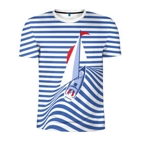 Мужская футболка 3D спортивная с принтом Яхта в Белгороде, 100% полиэстер с улучшенными характеристиками | приталенный силуэт, круглая горловина, широкие плечи, сужается к линии бедра | flag | joke | prank | sail | sea | stripes | water | waves | yacht vest | вода | волны | море | парус | полосы | прикол | тельняшка | флаг | шутка | яхта