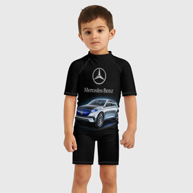 Детский купальный костюм 3D с принтом Mercedes-Benz в Белгороде, Полиэстер 85%, Спандекс 15% | застежка на молнии на спине | kомпания производитель легковых автомобилей премиального класса | немецкое качество