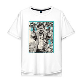Мужская футболка хлопок Oversize с принтом Пабло Эскобар в Белгороде, 100% хлопок | свободный крой, круглый ворот, “спинка” длиннее передней части | Тематика изображения на принте: narco | доллары | оружие