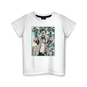 Детская футболка хлопок с принтом Пабло Эскобар в Белгороде, 100% хлопок | круглый вырез горловины, полуприлегающий силуэт, длина до линии бедер | Тематика изображения на принте: narco | доллары | оружие