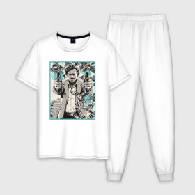 Мужская пижама хлопок с принтом Пабло Эскобар в Белгороде, 100% хлопок | брюки и футболка прямого кроя, без карманов, на брюках мягкая резинка на поясе и по низу штанин
 | Тематика изображения на принте: narco | доллары | оружие