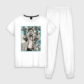 Женская пижама хлопок с принтом Пабло Эскобар в Белгороде, 100% хлопок | брюки и футболка прямого кроя, без карманов, на брюках мягкая резинка на поясе и по низу штанин | narco | доллары | оружие