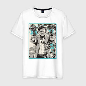 Мужская футболка хлопок с принтом Пабло Эскобар в Белгороде, 100% хлопок | прямой крой, круглый вырез горловины, длина до линии бедер, слегка спущенное плечо. | narco | доллары | оружие