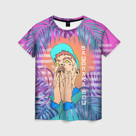Женская футболка 3D с принтом Sayonara Boy в Белгороде, 100% полиэфир ( синтетическое хлопкоподобное полотно) | прямой крой, круглый вырез горловины, длина до линии бедер | allj | eldzhey | sayonaraboy | алексей узенюк | рэпер | хип хоп | элджей