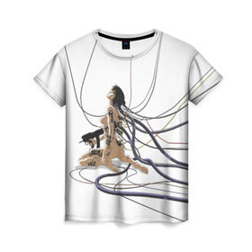 Женская футболка 3D с принтом Ghost in the shell в Белгороде, 100% полиэфир ( синтетическое хлопкоподобное полотно) | прямой крой, круглый вырез горловины, длина до линии бедер | anime | ghost in the shell | motoko | аниме | белый | мотоко | призрак в доспехах