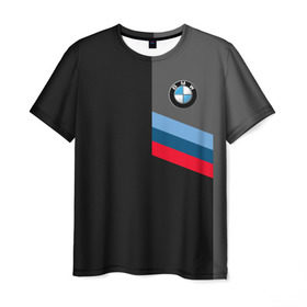 Мужская футболка 3D с принтом BMW Brand Tricolor в Белгороде, 100% полиэфир | прямой крой, круглый вырез горловины, длина до линии бедер | Тематика изображения на принте: bmw | автомобильные | бмв | машины