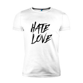 Мужская футболка премиум с принтом FACE Hate Love в Белгороде, 92% хлопок, 8% лайкра | приталенный силуэт, круглый вырез ворота, длина до линии бедра, короткий рукав | face | hate | hatelove | rap | рэп | рэпер | фейс | фэйс