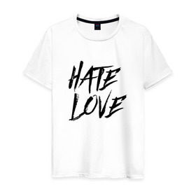 Мужская футболка хлопок с принтом FACE Hate Love в Белгороде, 100% хлопок | прямой крой, круглый вырез горловины, длина до линии бедер, слегка спущенное плечо. | Тематика изображения на принте: face | hate | hatelove | rap | рэп | рэпер | фейс | фэйс