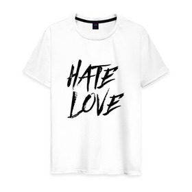 Мужская футболка хлопок с принтом FACE Hate Love в Белгороде, 100% хлопок | прямой крой, круглый вырез горловины, длина до линии бедер, слегка спущенное плечо. | face | hate | hatelove | rap | рэп | рэпер | фейс | фэйс