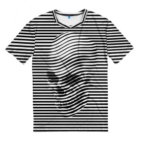 Мужская футболка 3D с принтом Череп в Белгороде, 100% полиэфир | прямой крой, круглый вырез горловины, длина до линии бедер | art | optical | skull | stripes | vest | искусство | оптическое | полосы | тельняшка | череп