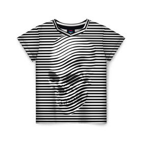 Детская футболка 3D с принтом Череп в Белгороде, 100% гипоаллергенный полиэфир | прямой крой, круглый вырез горловины, длина до линии бедер, чуть спущенное плечо, ткань немного тянется | art | optical | skull | stripes | vest | искусство | оптическое | полосы | тельняшка | череп