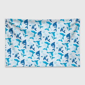 Флаг-баннер с принтом Акулы в Белгороде, 100% полиэстер | размер 67 х 109 см, плотность ткани — 95 г/м2; по краям флага есть четыре люверса для крепления | shark | акула | вода | море | океан | пузыри | рыба | рыбалка