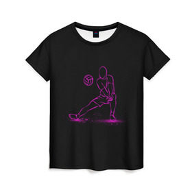 Женская футболка 3D с принтом Volleyball in neon в Белгороде, 100% полиэфир ( синтетическое хлопкоподобное полотно) | прямой крой, круглый вырез горловины, длина до линии бедер | athletic sports | athletics | sport | volleybal | weightlifting | атлетика | волейбол | спорт