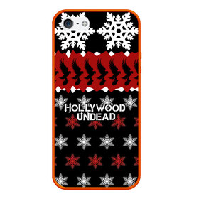 Чехол для iPhone 5/5S матовый с принтом Праздничный Hollywood Undead в Белгороде, Силикон | Область печати: задняя сторона чехла, без боковых панелей | charlie scene | danny | funny man | hollywood | j dog | johnny 3 tears | undead | андед | голивуд | голливудская | группа | знак | кранккор | красный | метал | надпись | нежить | новогодний | новый год | ню | праздник | реп | рождество