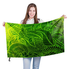 Флаг 3D с принтом зеленые узоры в Белгороде, 100% полиэстер | плотность ткани — 95 г/м2, размер — 67 х 109 см. Принт наносится с одной стороны | green | абстракция | арт | восток | геометрия | зелень | индия | орнамент | роспись | узоры | цветы