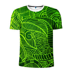 Мужская футболка 3D спортивная с принтом зеленые узоры в Белгороде, 100% полиэстер с улучшенными характеристиками | приталенный силуэт, круглая горловина, широкие плечи, сужается к линии бедра | green | абстракция | арт | восток | геометрия | зелень | индия | орнамент | роспись | узоры | цветы
