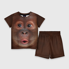 Детский костюм с шортами 3D с принтом Орангутанг BigFace в Белгороде,  |  | bigface | глаза | голова | животные | лицо | обезьяна | орангутанг | рот
