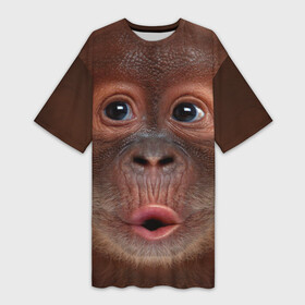 Платье-футболка 3D с принтом Орангутанг BigFace в Белгороде,  |  | bigface | глаза | голова | животные | лицо | обезьяна | орангутанг | рот
