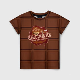 Детская футболка 3D с принтом Chocolate в Белгороде, 100% гипоаллергенный полиэфир | прямой крой, круглый вырез горловины, длина до линии бедер, чуть спущенное плечо, ткань немного тянется | Тематика изображения на принте: chocolate | fresh | еда | плитка | сладости | шоколад