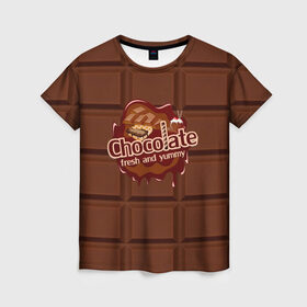Женская футболка 3D с принтом Chocolate в Белгороде, 100% полиэфир ( синтетическое хлопкоподобное полотно) | прямой крой, круглый вырез горловины, длина до линии бедер | chocolate | fresh | еда | плитка | сладости | шоколад