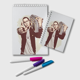Блокнот с принтом Eminem Art в Белгороде, 100% бумага | 48 листов, плотность листов — 60 г/м2, плотность картонной обложки — 250 г/м2. Листы скреплены удобной пружинной спиралью. Цвет линий — светло-серый
 | Тематика изображения на принте: art | eminem | hip hop | rap | rap god | арт | брюс | бумбокс | маршалл | мэтерс | рэп | хим хоп | эминем