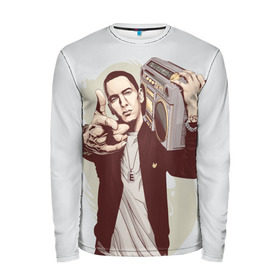 Мужской лонгслив 3D с принтом Eminem Art в Белгороде, 100% полиэстер | длинные рукава, круглый вырез горловины, полуприлегающий силуэт | Тематика изображения на принте: art | eminem | hip hop | rap | rap god | арт | брюс | бумбокс | маршалл | мэтерс | рэп | хим хоп | эминем