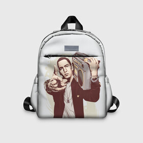 Детский рюкзак 3D с принтом Eminem Art в Белгороде, 100% полиэстер | лямки с регулируемой длиной, сверху петелька, чтобы рюкзак можно было повесить на вешалку. Основное отделение закрывается на молнию, как и внешний карман. Внутри дополнительный карман. По бокам два дополнительных кармашка | Тематика изображения на принте: art | eminem | hip hop | rap | rap god | арт | брюс | бумбокс | маршалл | мэтерс | рэп | хим хоп | эминем