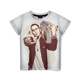 Детская футболка 3D с принтом Eminem Art в Белгороде, 100% гипоаллергенный полиэфир | прямой крой, круглый вырез горловины, длина до линии бедер, чуть спущенное плечо, ткань немного тянется | Тематика изображения на принте: art | eminem | hip hop | rap | rap god | арт | брюс | бумбокс | маршалл | мэтерс | рэп | хим хоп | эминем