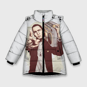 Зимняя куртка для девочек 3D с принтом Eminem Art в Белгороде, ткань верха — 100% полиэстер; подклад — 100% полиэстер, утеплитель — 100% полиэстер. | длина ниже бедра, удлиненная спинка, воротник стойка и отстегивающийся капюшон. Есть боковые карманы с листочкой на кнопках, утяжки по низу изделия и внутренний карман на молнии. 

Предусмотрены светоотражающий принт на спинке, радужный светоотражающий элемент на пуллере молнии и на резинке для утяжки. | Тематика изображения на принте: art | eminem | hip hop | rap | rap god | арт | брюс | бумбокс | маршалл | мэтерс | рэп | хим хоп | эминем