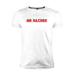 Мужская футболка премиум с принтом Mr Hacker в Белгороде, 92% хлопок, 8% лайкра | приталенный силуэт, круглый вырез ворота, длина до линии бедра, короткий рукав | mr robot | rami malek | мистер робот | рами малек