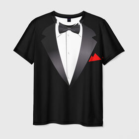 Мужская футболка 3D с принтом Смокинг в Белгороде, 100% полиэфир | прямой крой, круглый вырез горловины, длина до линии бедер | жених | муж | свадьба | смокинг | смокинг для жениха