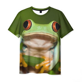 Мужская футболка 3D с принтом Лягушка в Белгороде, 100% полиэфир | прямой крой, круглый вырез горловины, длина до линии бедер | frog | жаба | животные | зеленый | ква | лягуха | лягушка | лягушонок