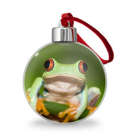 Ёлочный шар с принтом Лягушка в Белгороде, Пластик | Диаметр: 77 мм | frog | жаба | животные | зеленый | ква | лягуха | лягушка | лягушонок