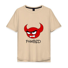 Мужская футболка хлопок Oversize с принтом FreeBSD демон в Белгороде, 100% хлопок | свободный крой, круглый ворот, “спинка” длиннее передней части | bsd | demon | freebsd | os | unix | демон | злой | ос | чёртик