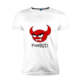 Мужская футболка премиум с принтом FreeBSD демон в Белгороде, 92% хлопок, 8% лайкра | приталенный силуэт, круглый вырез ворота, длина до линии бедра, короткий рукав | Тематика изображения на принте: bsd | demon | freebsd | os | unix | демон | злой | ос | чёртик