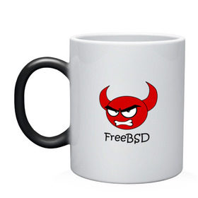 Кружка хамелеон с принтом FreeBSD демон в Белгороде, керамика | меняет цвет при нагревании, емкость 330 мл | bsd | demon | freebsd | os | unix | демон | злой | ос | чёртик