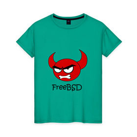 Женская футболка хлопок с принтом FreeBSD демон в Белгороде, 100% хлопок | прямой крой, круглый вырез горловины, длина до линии бедер, слегка спущенное плечо | bsd | demon | freebsd | os | unix | демон | злой | ос | чёртик