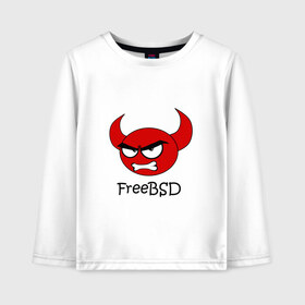 Детский лонгслив хлопок с принтом FreeBSD демон в Белгороде, 100% хлопок | круглый вырез горловины, полуприлегающий силуэт, длина до линии бедер | bsd | demon | freebsd | os | unix | демон | злой | ос | чёртик