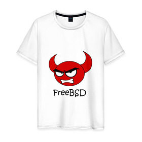 Мужская футболка хлопок с принтом FreeBSD демон в Белгороде, 100% хлопок | прямой крой, круглый вырез горловины, длина до линии бедер, слегка спущенное плечо. | bsd | demon | freebsd | os | unix | демон | злой | ос | чёртик