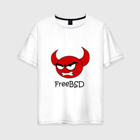 Женская футболка хлопок Oversize с принтом FreeBSD демон в Белгороде, 100% хлопок | свободный крой, круглый ворот, спущенный рукав, длина до линии бедер
 | bsd | demon | freebsd | os | unix | демон | злой | ос | чёртик