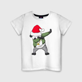 Детская футболка хлопок с принтом Панда DAB дед Мороз в Белгороде, 100% хлопок | круглый вырез горловины, полуприлегающий силуэт, длина до линии бедер | Тематика изображения на принте: dab | дед мороз | новый год | панда dab | панда dab дед мороз