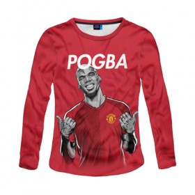 Женский лонгслив 3D с принтом Pogba Manchester United в Белгороде, 100% полиэстер | длинные рукава, круглый вырез горловины, полуприлегающий силуэт | Тематика изображения на принте: mu | paul | pogba | манчестер юнайтед | мю | погба | форма